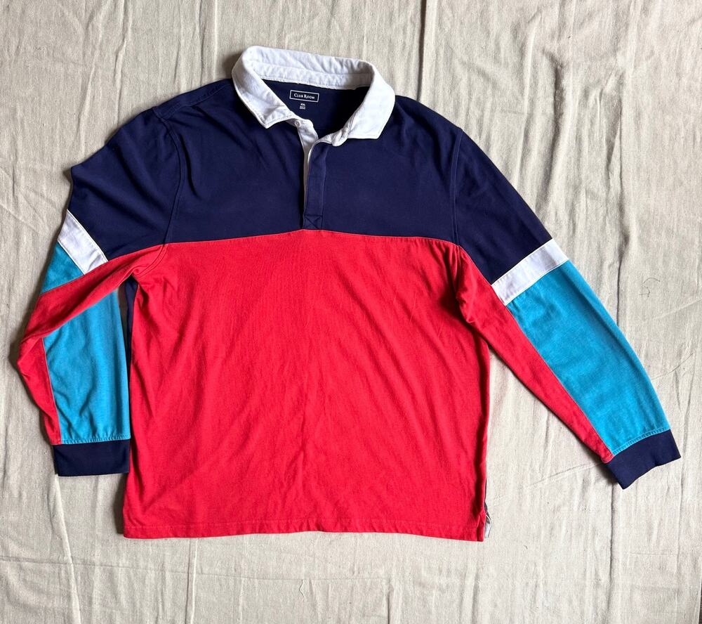 Rugby Shirt Mens XXL Long Sleeve Colorblock Polo Y2K Style Preppy Club Room Read